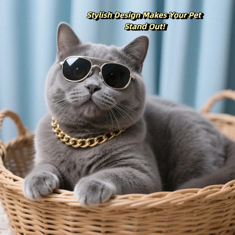 Cwyza Gold Cat Chain Collar,Adjustable Cuban Link Necklace for Cats, Lightweight & Durable Metal Pet Jewelry, Stylish Decorative Accessory (Gold, S) - Image 5