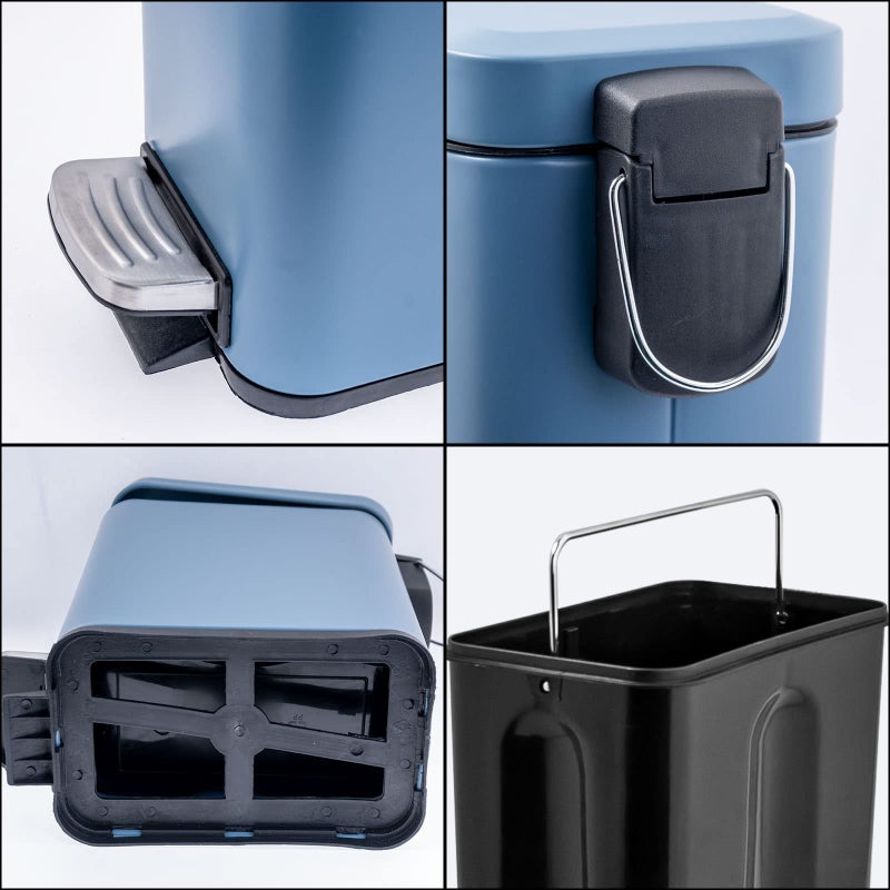 M-Aimee 1.3 Gallon Slim Small Trash Can with Lid Soft Close, Stainless Steel Garbage Can for Bathroom Bedroom Office, Rectangular Step Trash Bin with Removable Inner Waste Basket (Blue) - Image 3