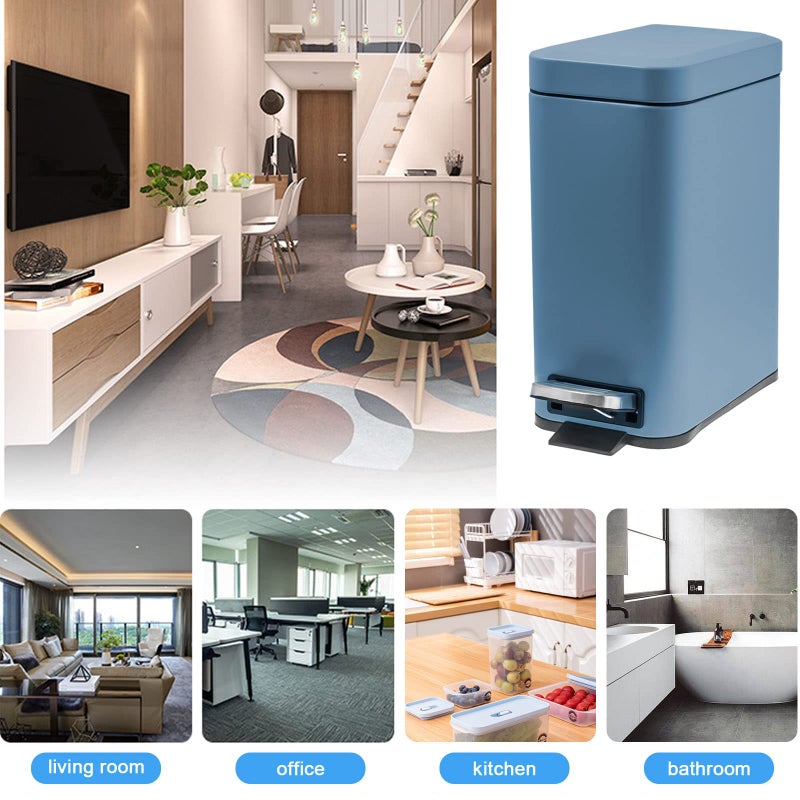 M-Aimee 1.3 Gallon Slim Small Trash Can with Lid Soft Close, Stainless Steel Garbage Can for Bathroom Bedroom Office, Rectangular Step Trash Bin with Removable Inner Waste Basket (Blue) - Image 5