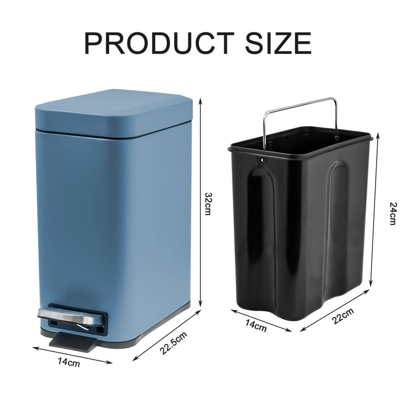 M-Aimee 1.3 Gallon Slim Small Trash Can with Lid Soft Close, Stainless Steel Garbage Can for Bathroom Bedroom Office, Rectangular Step Trash Bin with Removable Inner Waste Basket (Blue) - Image 2