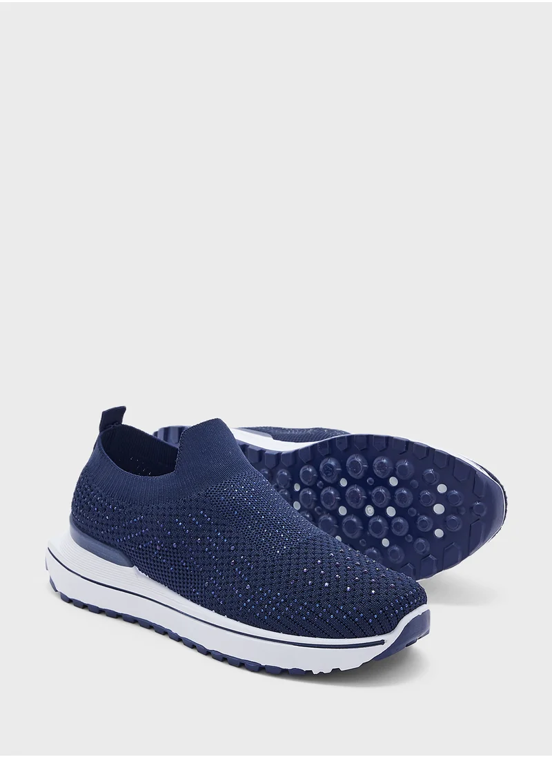 Ginger Diamante Fly Knit Slip On Comfort Shoes