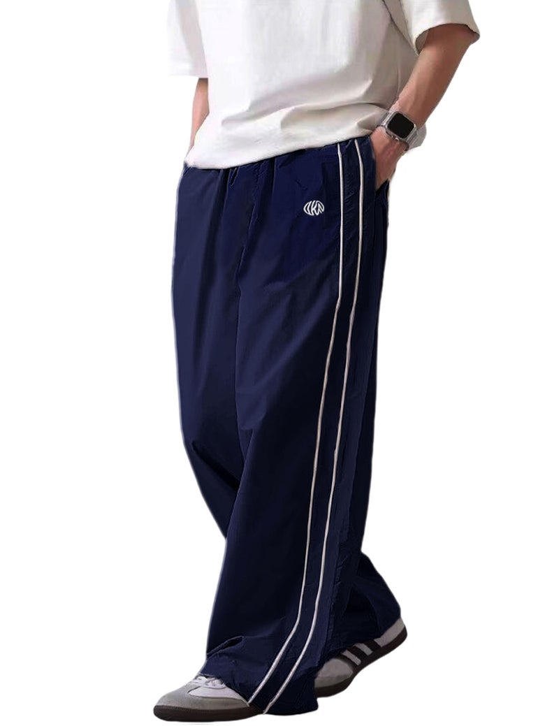 FCOOLYEET Men Track Pants Y2k Drawstring Lightweight Sweatpants Cool Parachute Pants Streetwear Blue - Image 1
