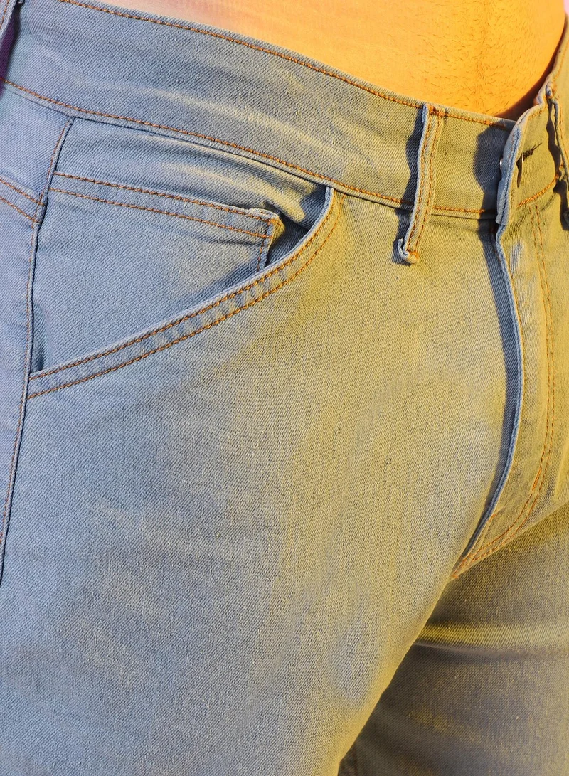 Campus Sutra Men's Light Blue Straight Cargo Denim Jeans