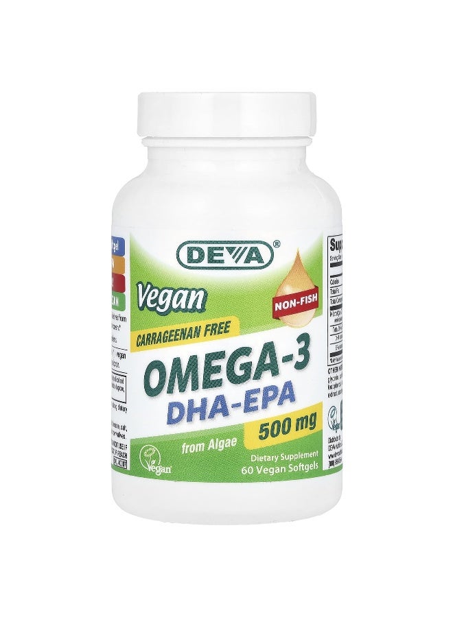 Deva, Vegan Omega-3, DHA-EPA, 500 mg, 60 Vegan Softgels (Packaging may vary) - Image 1
