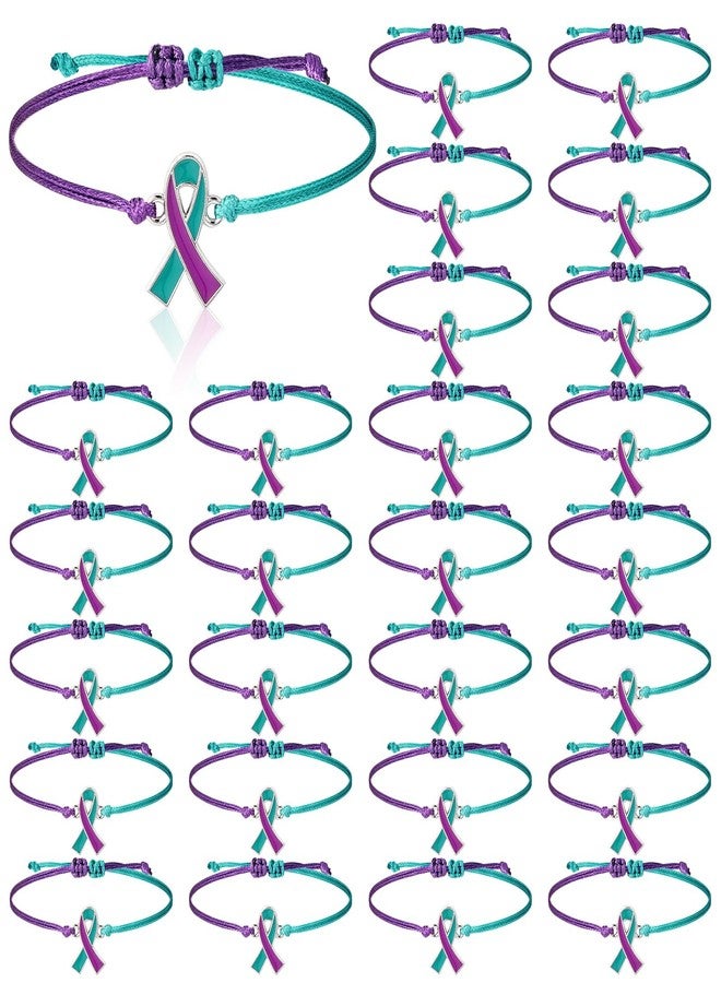 Siifert 50 Pcs Suicide Awareness Bracelets Bulk Suicide Prevention Awareness Bracelets Teal and Purple Ribbon Motivational Wristband for Women Men Mental Health Item Charity Campaign Supplies - Image 1