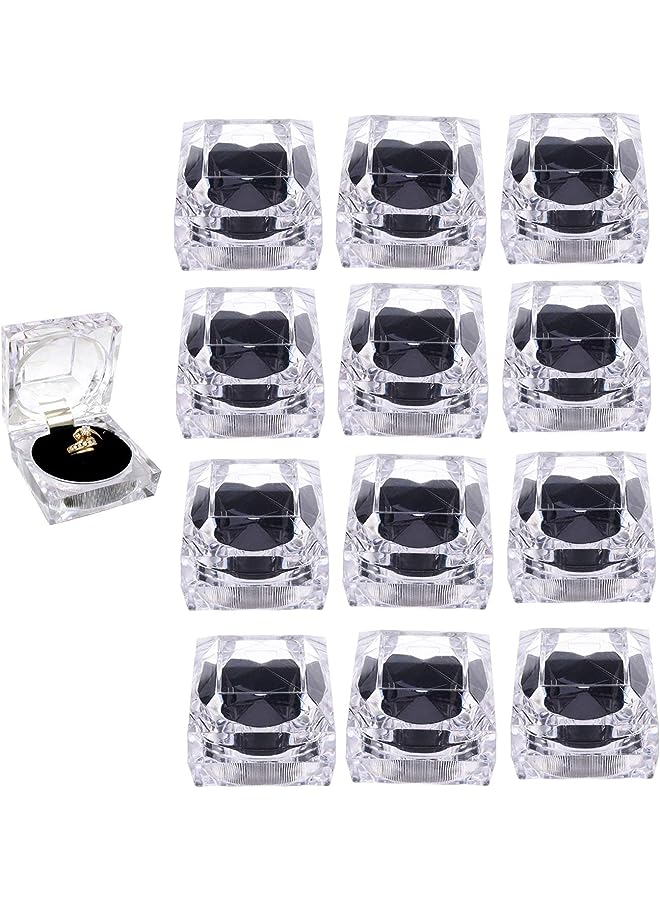 KASTWAVE Crystal Ring Gift Boxes, 12 pcs Earrings Jewelry Storage Box Acrylic Display Organizer Case for All Kinds of Ring Earrings Velvet Insert (Black) - Image 1