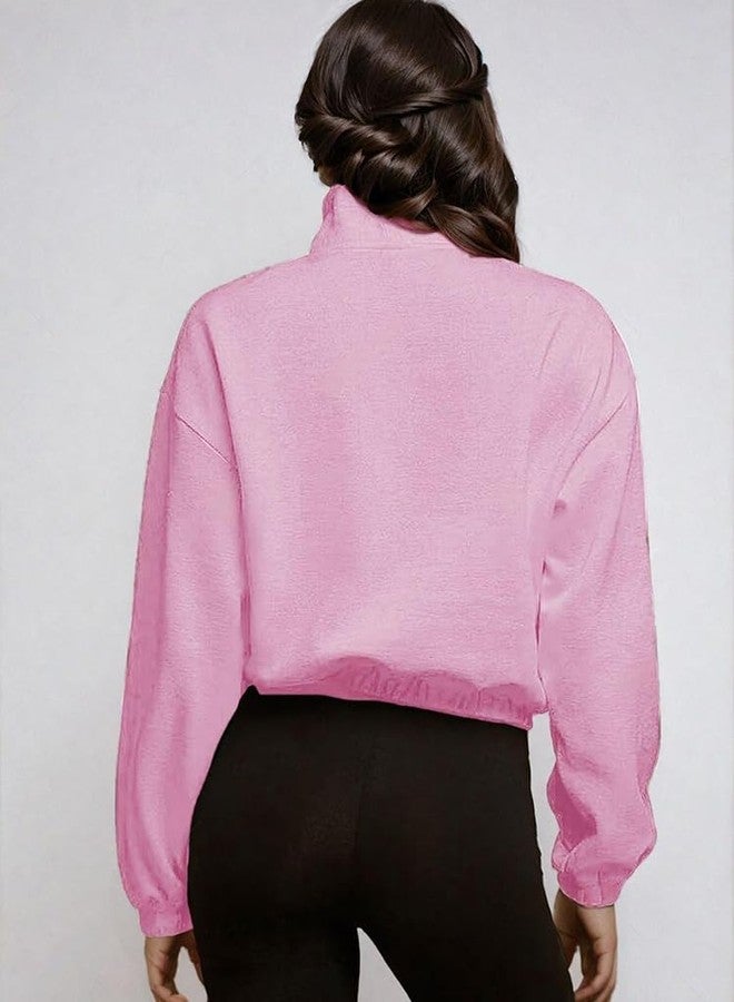 KOTTY Women's Premium Solid Half Zipper Full Sleeve Casual Sweatshirt(Pink,S) - Image 4