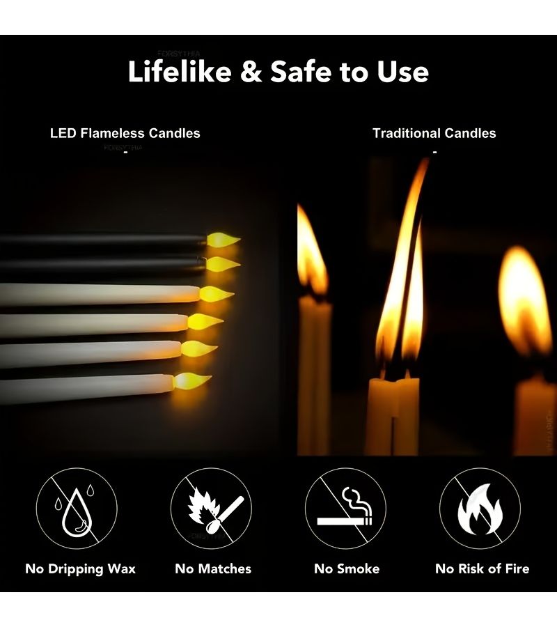 10 قطع شموع LED واقعية بلا لهب، سوداء، تعمل بالبطاريات، حاملات شموع بلاستيكية، طول 11 بوصة، أضواء شموع كهربائية بدون دخان، تصميم قائم بذاته، مناسبة لتزيين المنزل وحفلات العشاء وحفلات الزفاف والعطلات. - Image 4