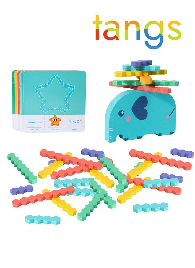 tangs - 90Pcs Elephant Balance Stacking Blocks Toy - STEM Educational Learning Toys for Ages 1-6, Honeycomb Shape Building Blocks with Focus Training & Parent-Child Interaction Game, Ideal Birthday Gift for Toddlers Boys Girls - Image 1