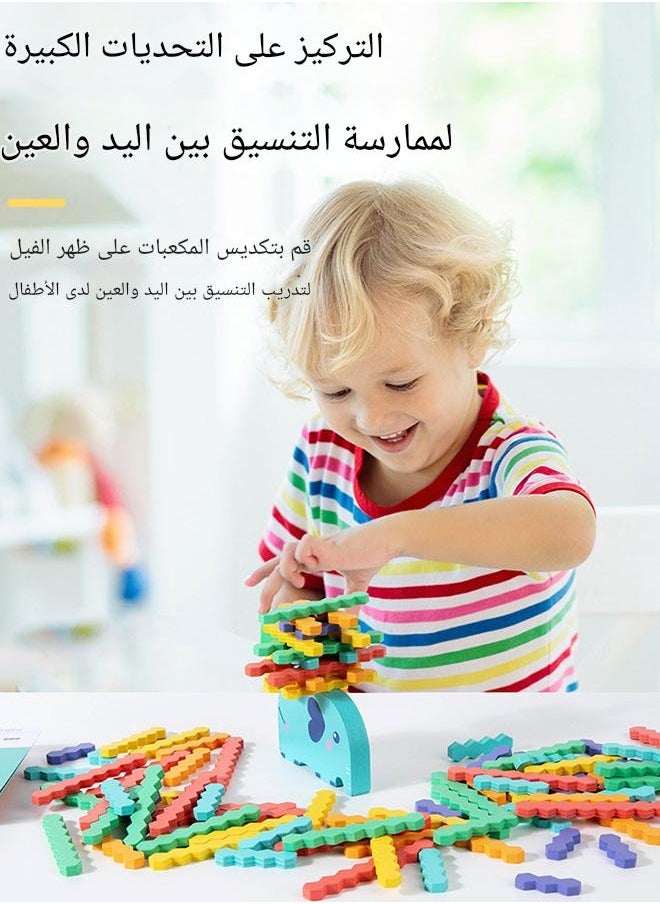 tangs - 90Pcs Elephant Balance Stacking Blocks Toy - STEM Educational Learning Toys for Ages 1-6, Honeycomb Shape Building Blocks with Focus Training & Parent-Child Interaction Game, Ideal Birthday Gift for Toddlers Boys Girls - Image 1