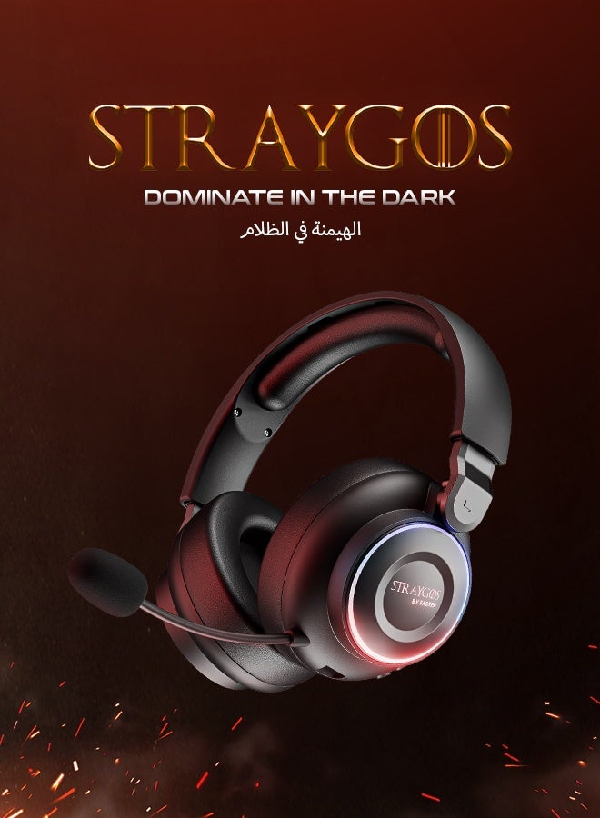 Faster BG600 STRAYGOS Wireless Gaming Headset – Tri-Mode 2.4GHz + Bluetooth + Wired, Ultra Low Latency, 50mm Drivers, ENC Noise-Canceling Mic, RGB Light FX, 10H Playtime, Over-Ear Gaming Headphones for PS5/PS4/PC/Mac/Xbox/Switch, Black - Image 2