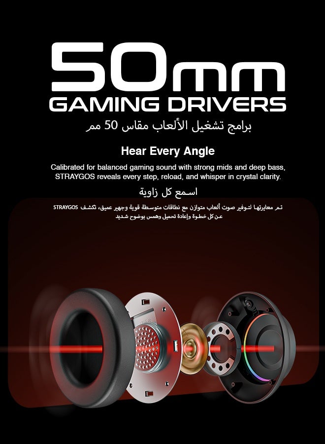 Faster BG600 STRAYGOS Wireless Gaming Headset – Tri-Mode 2.4GHz + Bluetooth + Wired, Ultra Low Latency, 50mm Drivers, ENC Noise-Canceling Mic, RGB Light FX, 10H Playtime, Over-Ear Gaming Headphones for PS5/PS4/PC/Mac/Xbox/Switch, Black - Image 5