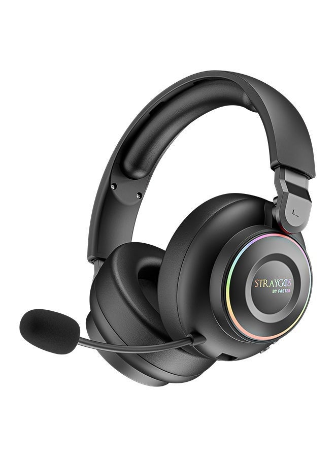 BG600 STRAYGOS Wireless Gaming Headset – Tri-Mode 2.4GHz + Bluetooth + Wired, Ultra Low Latency, 50mm Drivers, ENC Noise-Canceling Mic, RGB Light FX, 10H Playtime, Over-Ear Gaming Headphones for PS5/PS4/PC/Mac/Xbox/Switch, Black