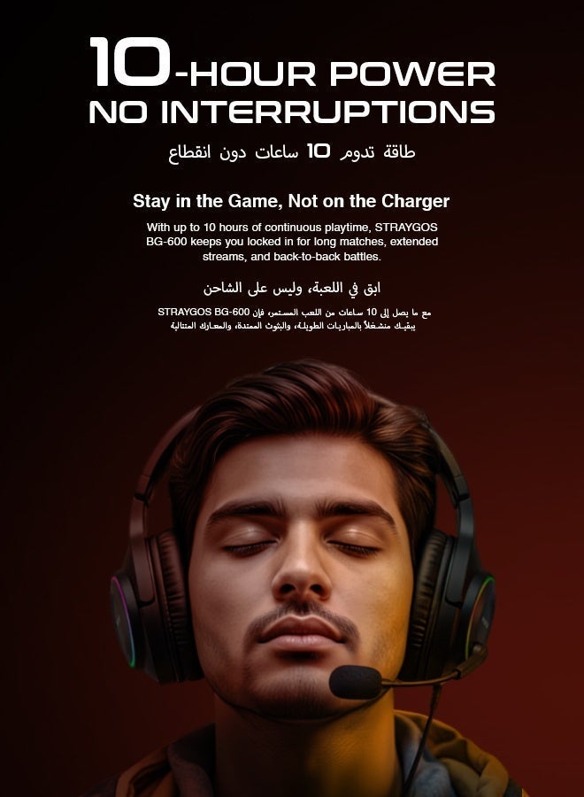 Faster BG600 STRAYGOS Wireless Gaming Headset – Tri-Mode 2.4GHz + Bluetooth + Wired, Ultra Low Latency, 50mm Drivers, ENC Noise-Canceling Mic, RGB Light FX, 10H Playtime, Over-Ear Gaming Headphones for PS5/PS4/PC/Mac/Xbox/Switch, Black - Image 4