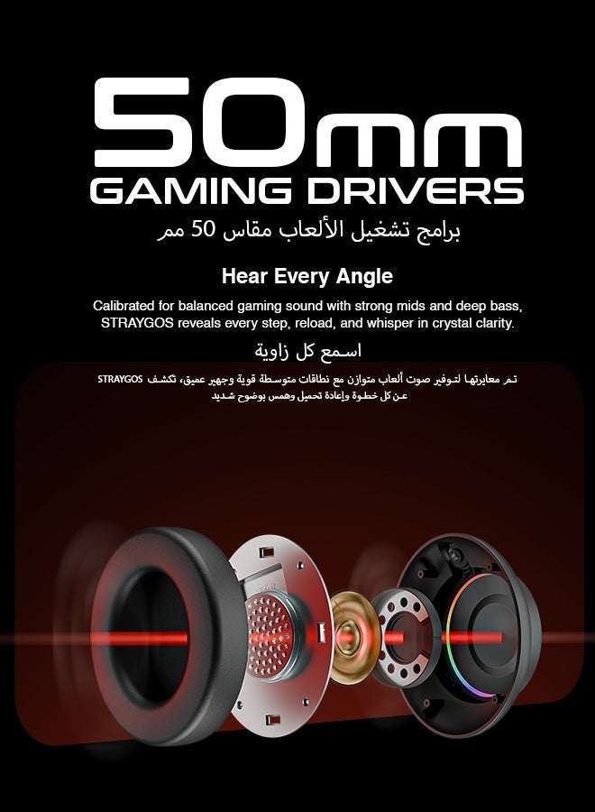 Faster BG600 STRAYGOS Wireless Gaming Headset – Tri-Mode 2.4GHz + Bluetooth + Wired, Ultra Low Latency, 50mm Drivers, ENC Noise-Canceling Mic, RGB Light FX, 10H Playtime, Over-Ear Gaming Headphones for PS5/PS4/PC/Mac/Xbox/Switch, Black - Image 5