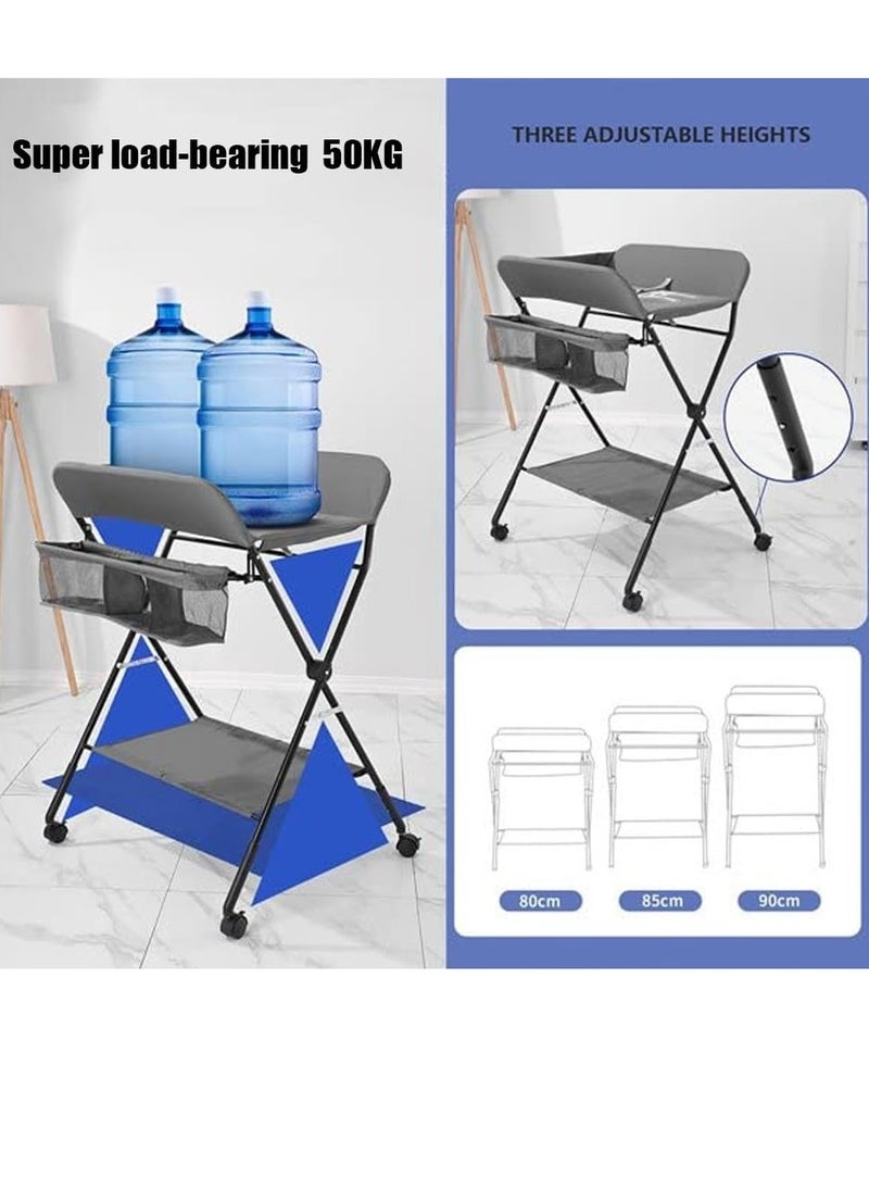 MIXDE Portable Baby Changing Table Waterproof Diaper Changing Table with Wheels Adjustable Height Folding Diaper Station with Safety Belt Large Storage Racks for Newborn Baby and Infant  - Image 3