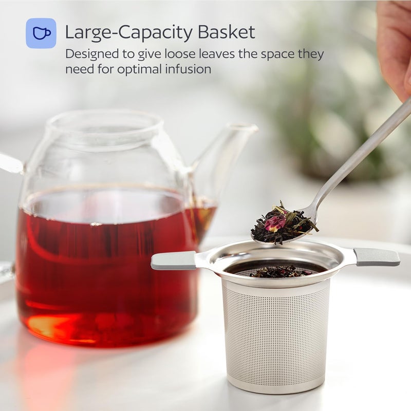 GoodCups Stainless Steel Tea Infuser for Loose Leaf Tea – Extra Fine Mesh Strainer with Heat Proof Double Handles & Lid, Reusable Filter Fits Mugs, Cups & Teapots - Image 2