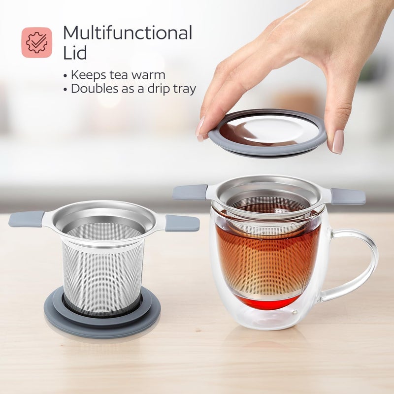 GoodCups Stainless Steel Tea Infuser for Loose Leaf Tea – Extra Fine Mesh Strainer with Heat Proof Double Handles & Lid, Reusable Filter Fits Mugs, Cups & Teapots - Image 4