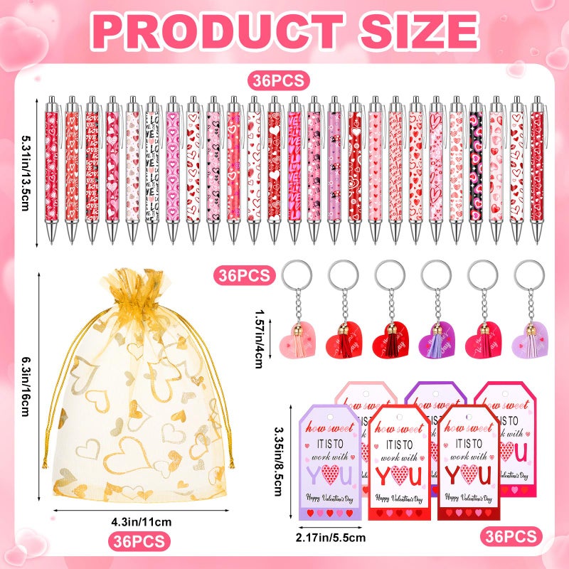 Kenning 192 Pcs Valentine's Day Gifts Bulk Ballpoint Pens Heart Shaped Keychains Motivational Greeting Cards with Bags Inspirational Employee Appreciation Gifts Set for Exchange Office Supplies - Image 2