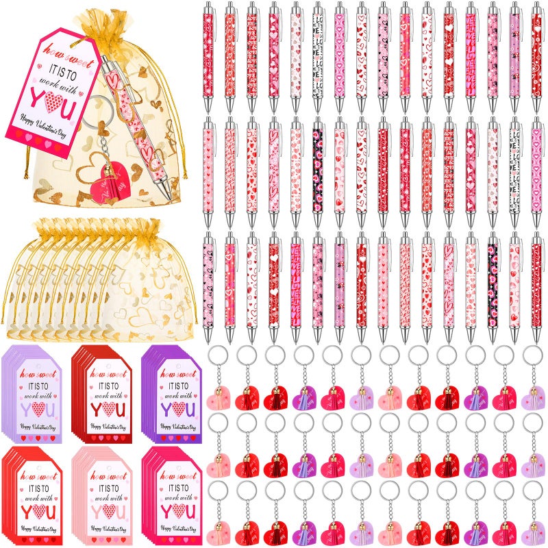Kenning 192 Pcs Valentine's Day Gifts Bulk Ballpoint Pens Heart Shaped Keychains Motivational Greeting Cards with Bags Inspirational Employee Appreciation Gifts Set for Exchange Office Supplies - Image 1
