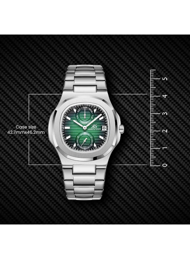KENNETH SCOTT Men's Stainless Steel Analog Watch K25002-SBSH - 42.7x46.2 mm