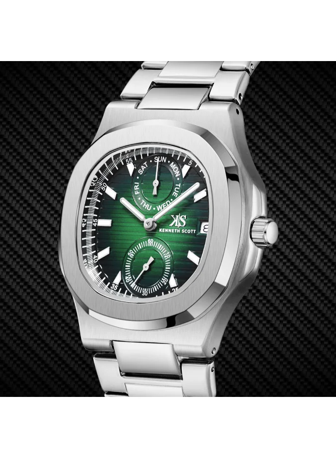KENNETH SCOTT Men's Stainless Steel Analog Watch K25002-SBSH - 42.7x46.2 mm