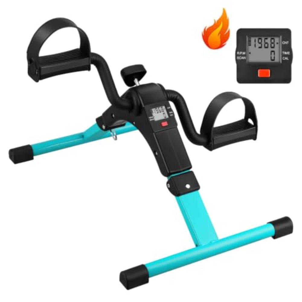 Folding Pedal Exerciser - Mini Exercise Bike Under Desk Bike Pedal Exerciser with LCD Display for Arms and Legs Workout, Portable Desk Bike Peddler Machine for Adults and Seniors
