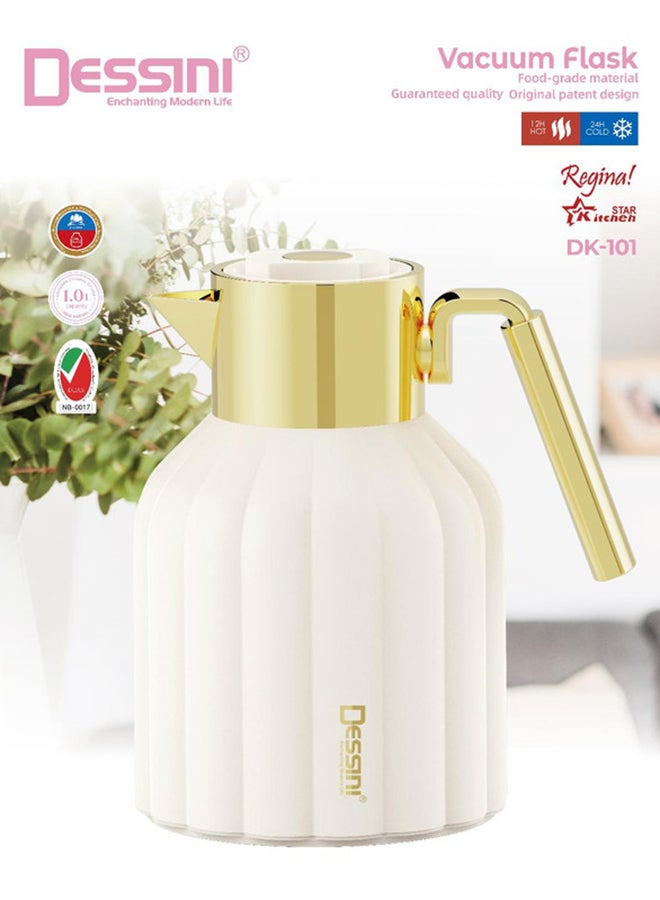 DESSINI Dessini Tea & Coffee Vacuum Flask 1L Dk101 Beige/Gold  - Image 1
