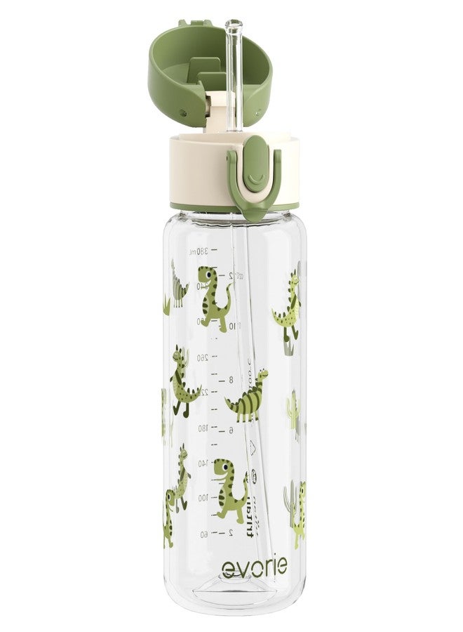 Evorie Tritan Kids Water Bottle for School with Straw, 13oz BPA Free Leak Proof Drinking Cup, Lightweight and Durable Drink Bottle (Green Dino) - Image 1