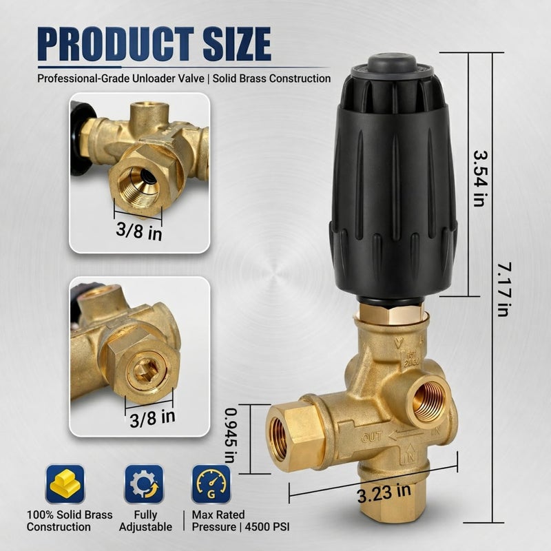Mingou VRT3-250 Pressure Washer Unloader Valve, 4500 max PSI, 10.5 Max GPM, 3/8"F Outlet, Adjustable Knob, AR ANNOVI REVERBERI - Image 1