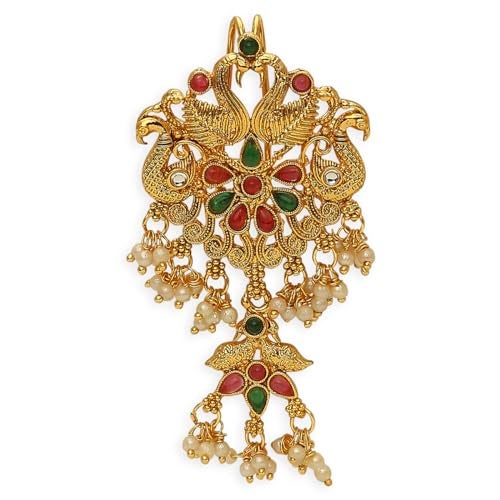 Oomph! OOMPH Jewellery Red Maroon & Green Stones Ethnic Hair Bun Pin - Juda Pin - Floral Design for Women & Girls Stylish Latest (HST4_O) - Image 1