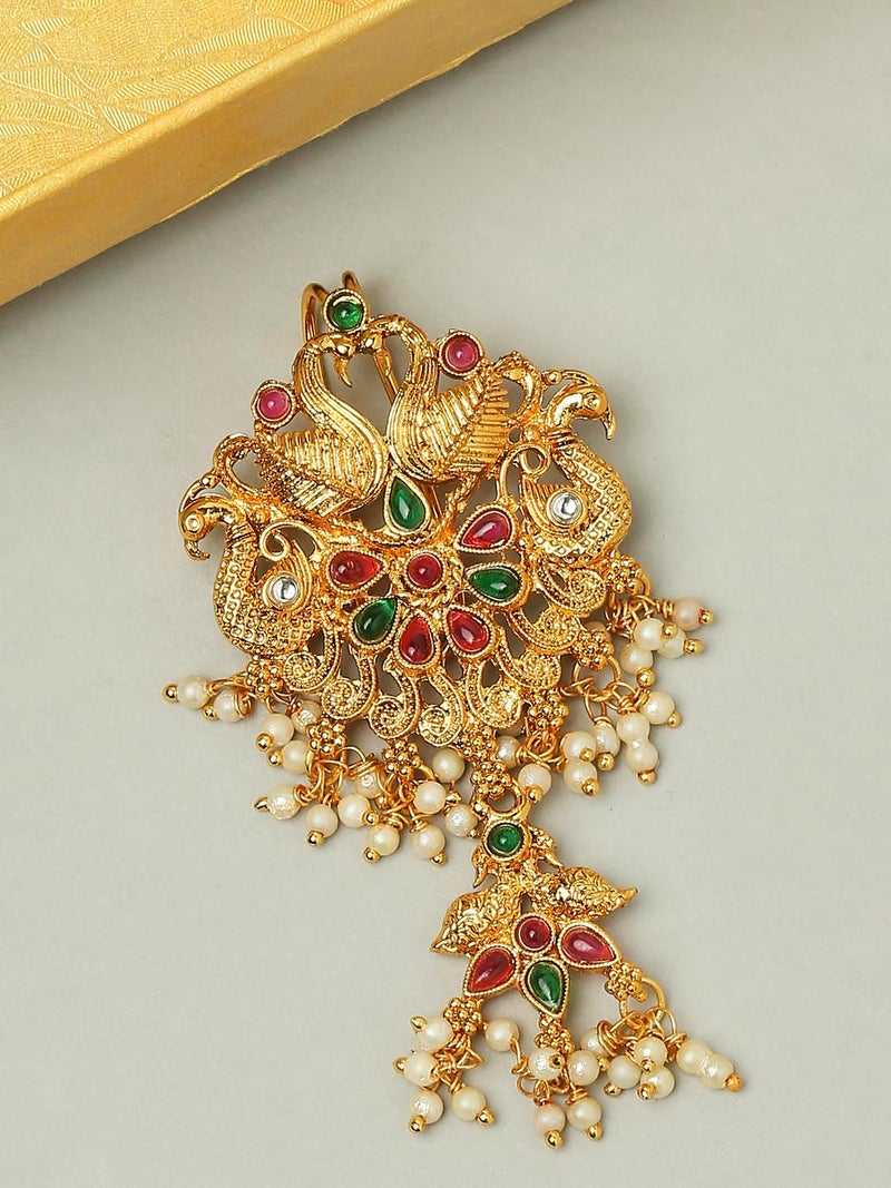 Oomph! OOMPH Jewellery Red Maroon & Green Stones Ethnic Hair Bun Pin - Juda Pin - Floral Design for Women & Girls Stylish Latest (HST4_O) - Image 3
