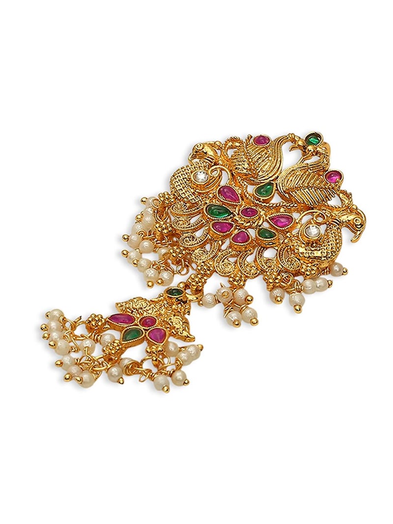 Oomph! OOMPH Jewellery Red Maroon & Green Stones Ethnic Hair Bun Pin - Juda Pin - Floral Design for Women & Girls Stylish Latest (HST4_O) - Image 4