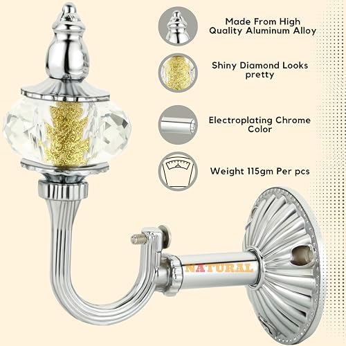 NATURAL Heavy Duty Aluminum Royal Luxury Design Curtain Bracket/Finial and Curtain Support with Screw/Wallplug for Window & Door Curtain Fittings Suitable Upto 1 Inch Pipe. (4 Set, Chrome) - Image 4