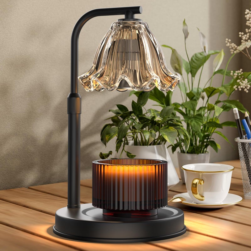 Comiling Flower Candle Warmer Lamp with Timer - Electric Modern Wax Melt Warmer Black Scented Jar Candles Light Room Decor for House Warming New Home Birthday Women Mom Gifts - Image 1