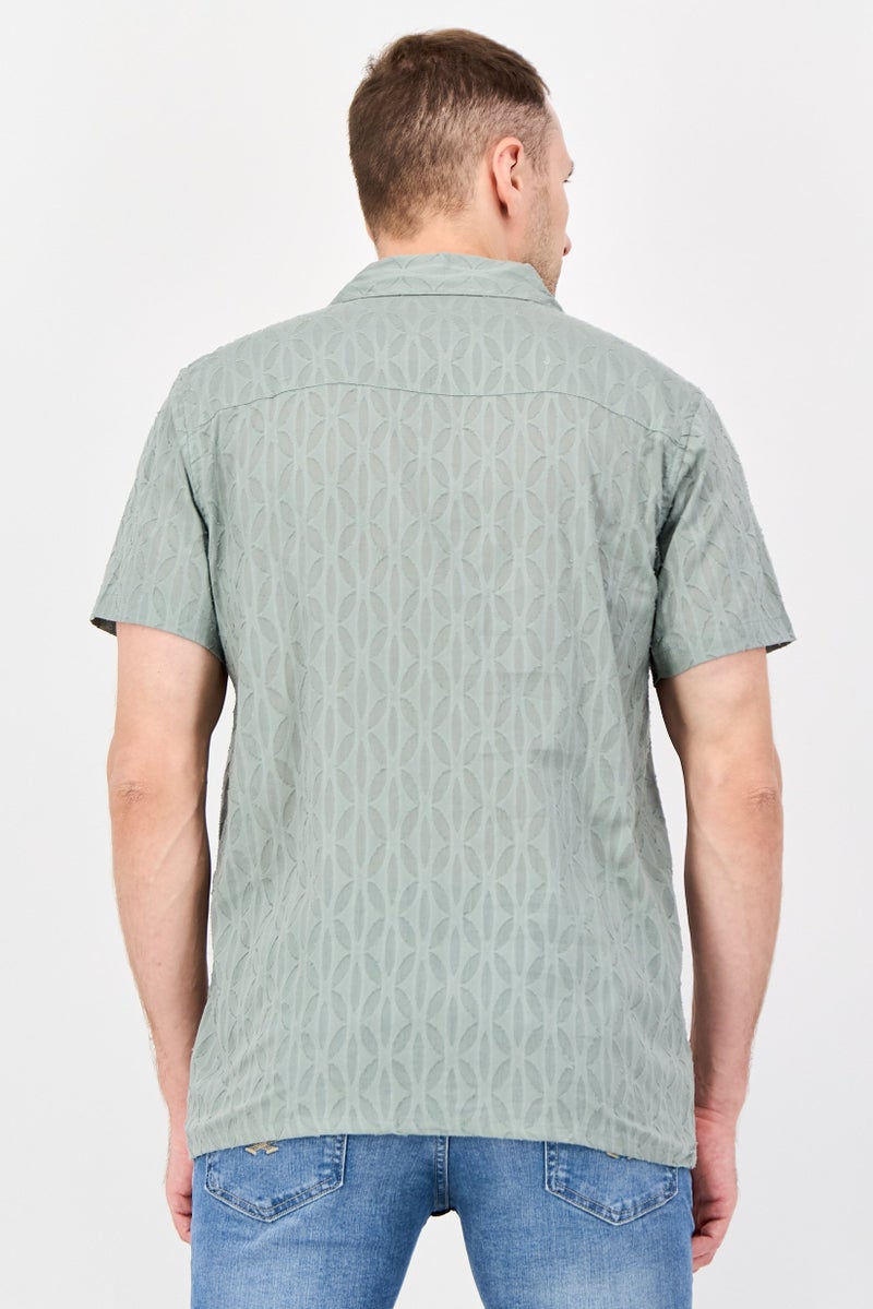 Threadbare Men Regular Fit Textured Short Sleeve Casual Shirt, Slate Green - Image 2