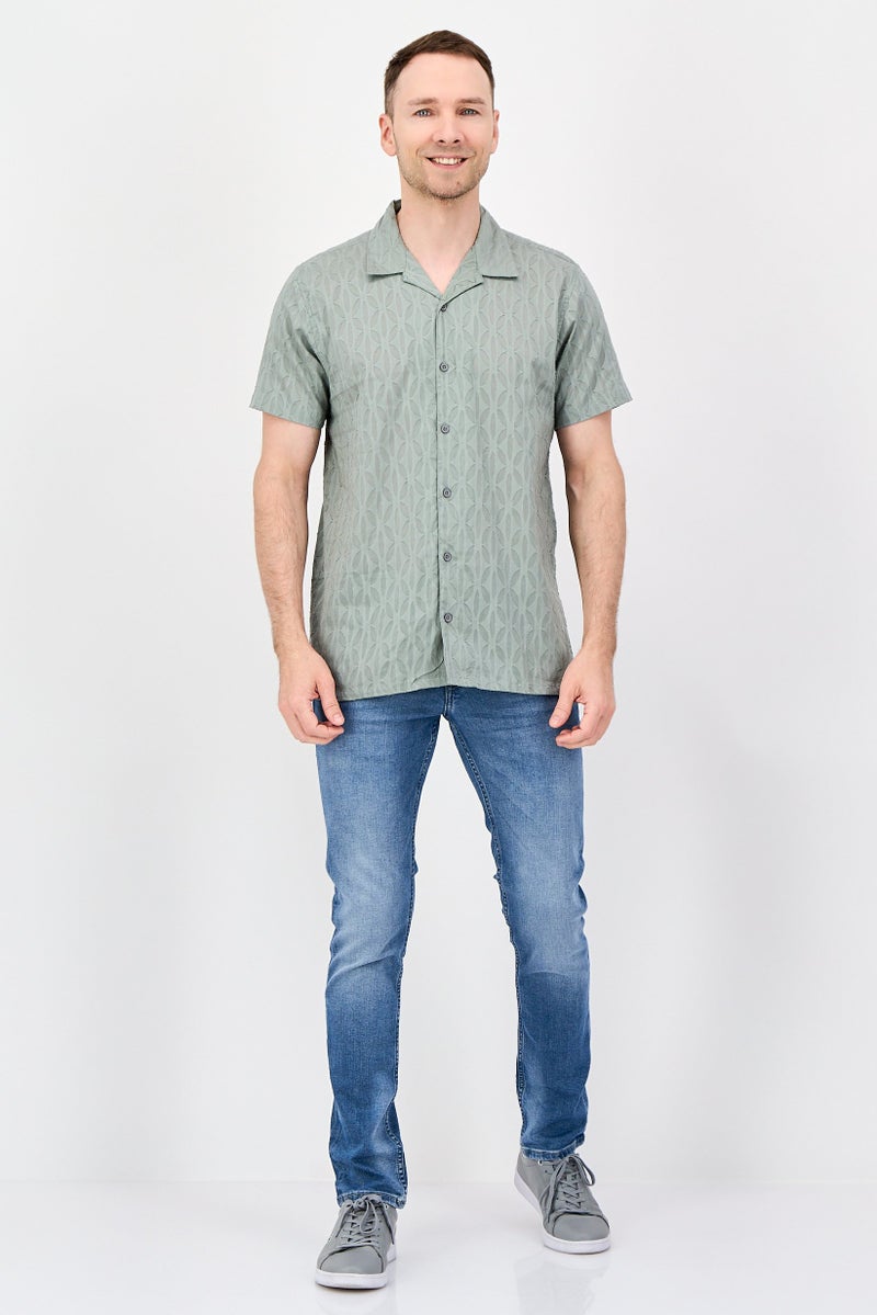 Threadbare Men Regular Fit Textured Short Sleeve Casual Shirt, Slate Green - Image 3