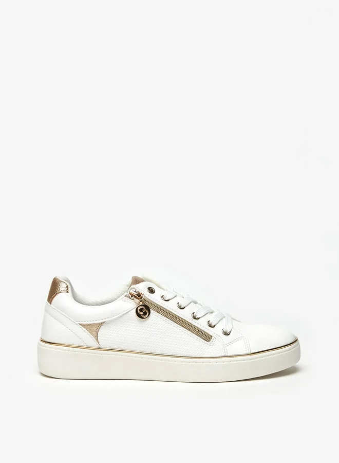 سيليست Women's Foil Print Low Ankle Sneakers with Lace-Up Closure