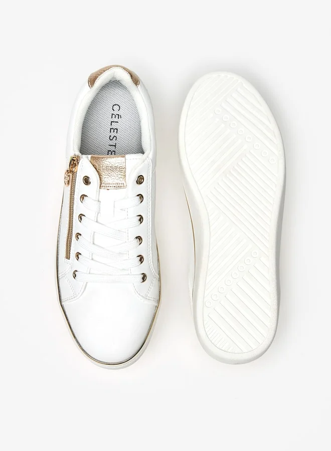 سيليست Women's Foil Print Low Ankle Sneakers with Lace-Up Closure