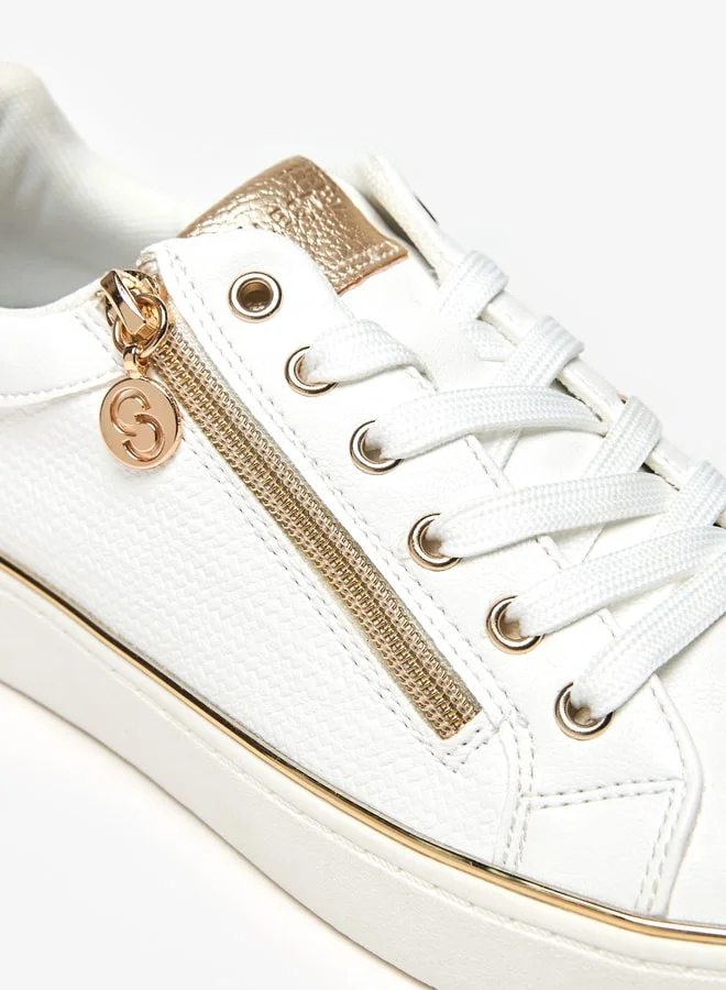 سيليست Women's Foil Print Low Ankle Sneakers with Lace-Up Closure