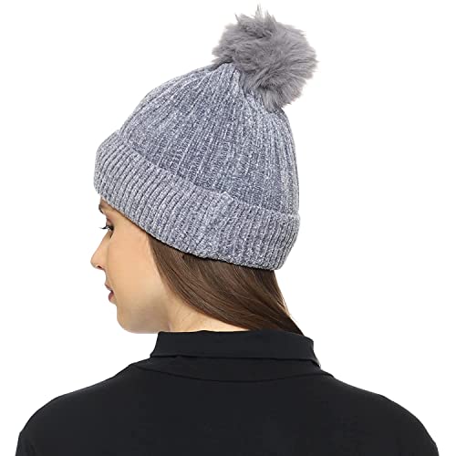 RR DESIGN Winter Warm Wool Pom Pom Hat Soft Thick Knit Acrylic Beanie Hat Caps-Winter Headgear for Girls and Women's (Grey) - Image 3
