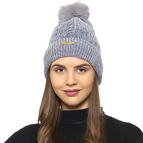 RR DESIGN Winter Warm Wool Pom Pom Hat Soft Thick Knit Acrylic Beanie Hat Caps-Winter Headgear for Girls and Women's (Grey) - Image 4