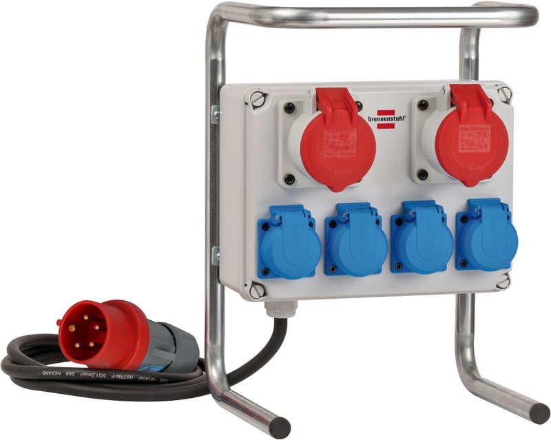 Brennenstuhl Brennenstuhl Compact small power distributor BKV 2/4 G IP44 / construction power distributor with steel tube frame (2 m cable, for constant outdoor use, IP44, made in Germany)  - Image 1