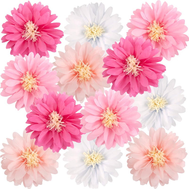 Easy Joy Daisy Tissue Paper Pom Poms Wildflower Party Decorations White and Pink Daisy Decor Premium Paper Flowers Decorations for wall 1st Birthday Baby Shower Wedding Wall Classroom Nursery Decor - Image 2
