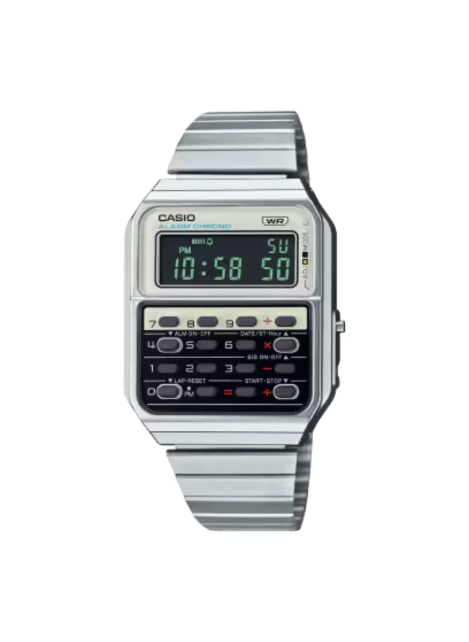 CASIO Men's Digital Display Watch With Silver Stainless Steel Strap - CA-500WE-7BDF