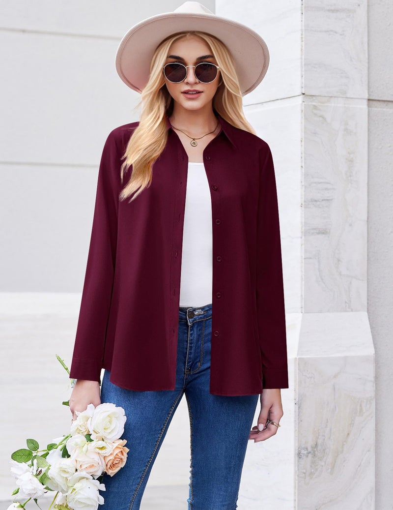 Zeagoo Button Down Shirts for Women Long Sleeve Burgundy Shirt Business Casual Tops Collared Work Blouses Spring Clothes L - Image 2