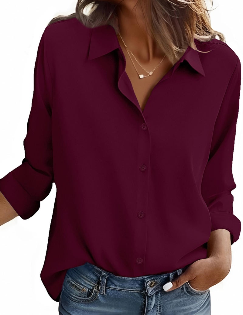 Zeagoo Button Down Shirts for Women Long Sleeve Burgundy Shirt Business Casual Tops Collared Work Blouses Spring Clothes L - Image 1