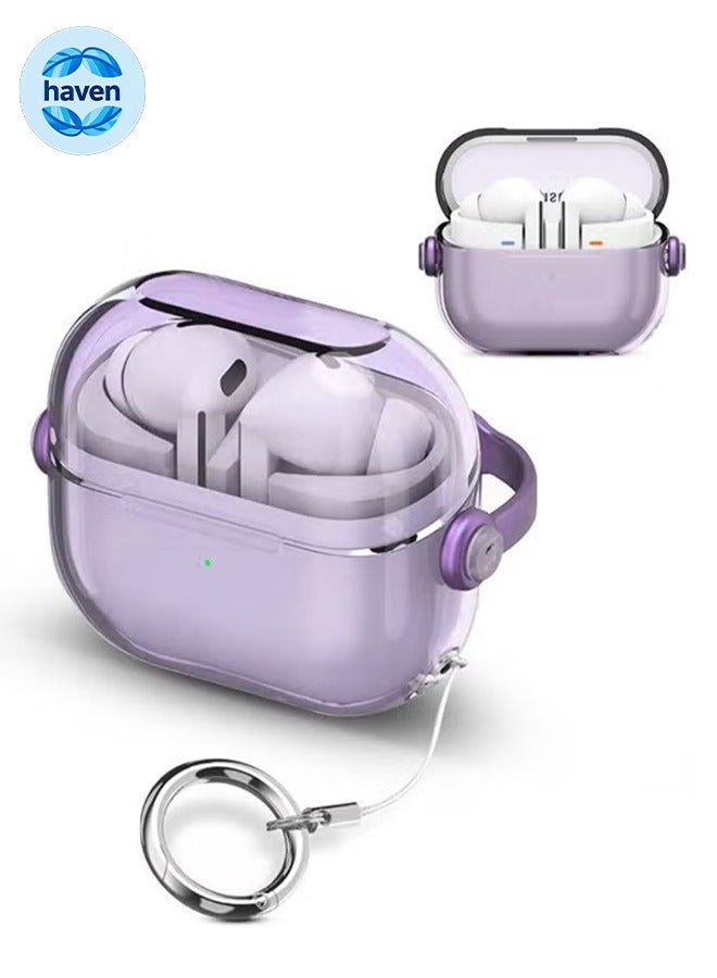 HAVEN Earphone Case Cover for Samsung Galaxy Bud 3 Pro Case / Buds 3, TPU Protective Cover with Bracket and Keychain Hook, Anti-drop Anti-scratch - Purple - Image 1