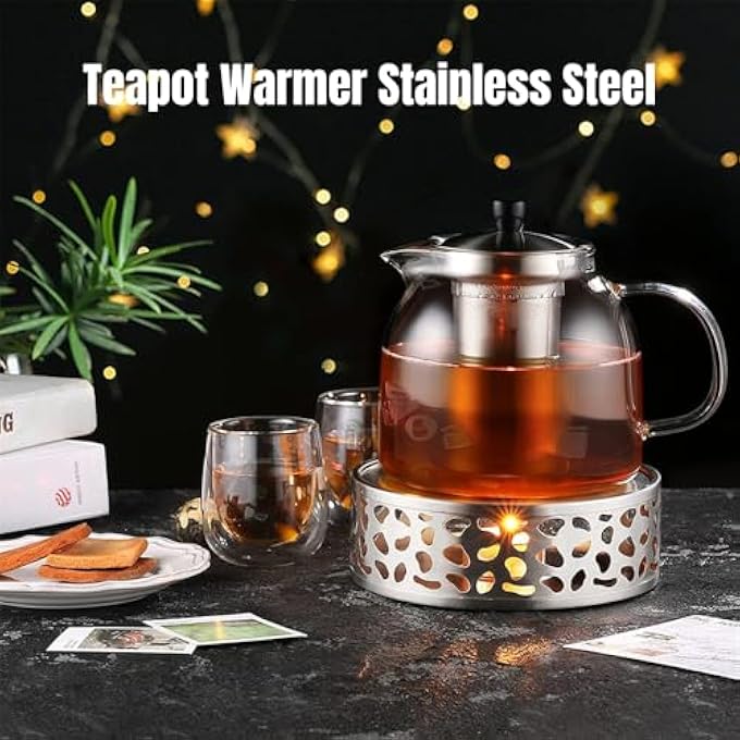 YARDHOBI Teapot Warmer Brushed Stainless Steel Tea Warmer With Tealight Holder Stainless Steel Candle Base Coffee Tea Warmer For Glass Teapot Stainless Steel Teapot Ceramic Teapot And Other Heatproof Dish - Image 3