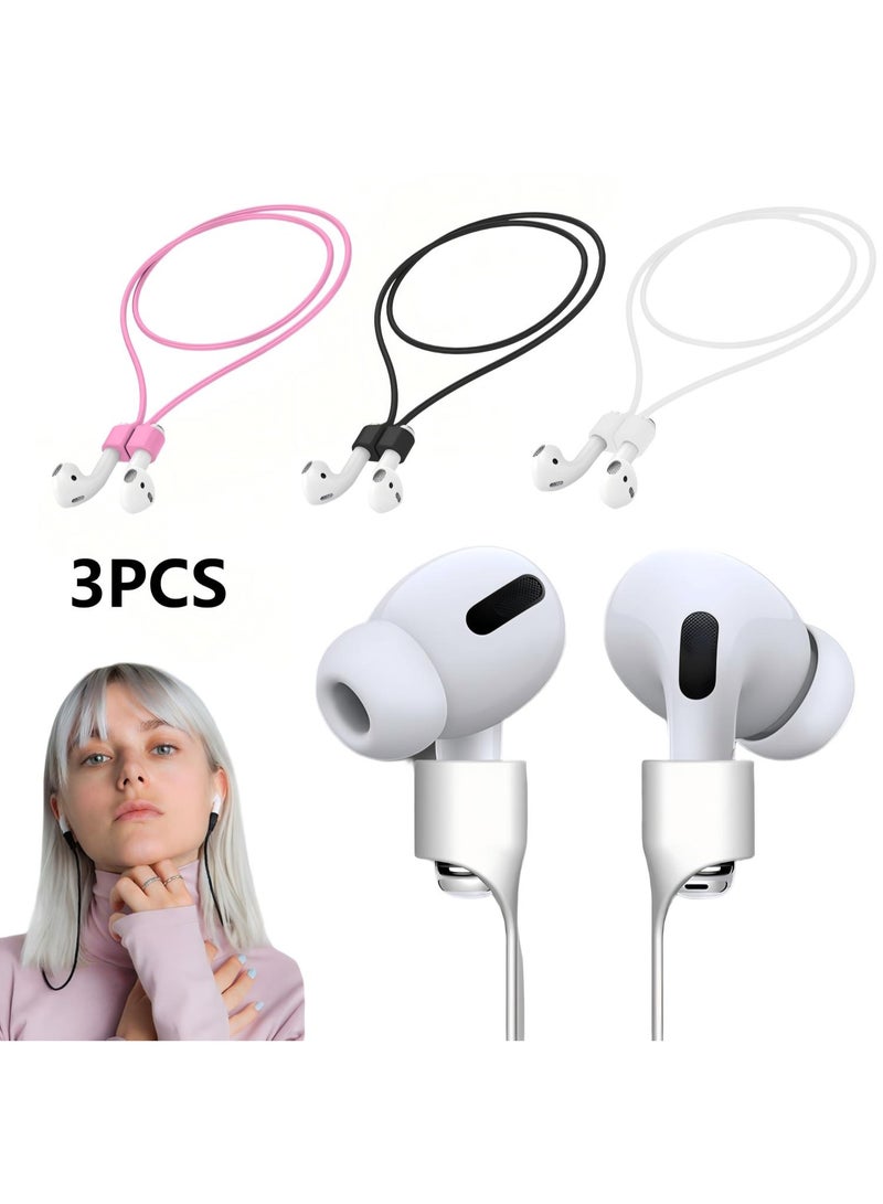 Super strong magnetic AirPods Pro anti-loss lanyard, sports lanyard, compatible with AirPods 4th generation, 3rd generation Pro 3 2 1 (white + pink + black) - Image 1